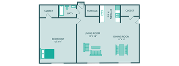The Hills apartments Presidential 1 bedroom floor plan