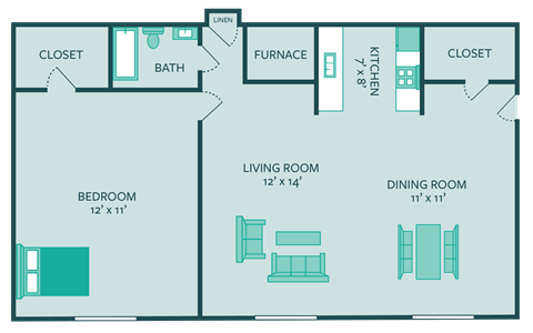 The Hills apartments Presidential 1 bedroom floor plan