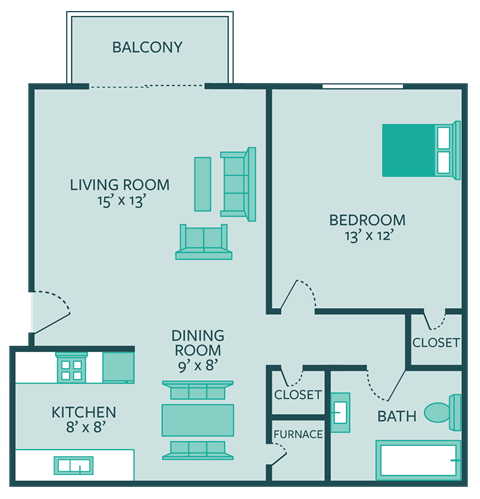 The Hills apartments Executive 1 bedroom floor plan