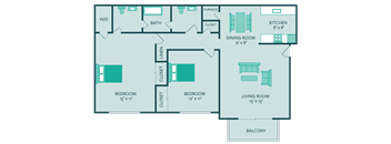 The Hills apartments 2 bedroom floor plan