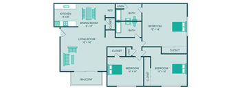 The Hills apartments 3 bedroom floor plan