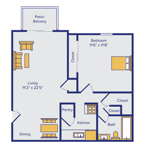 1 bedroom floor plan at highlands of west chester
