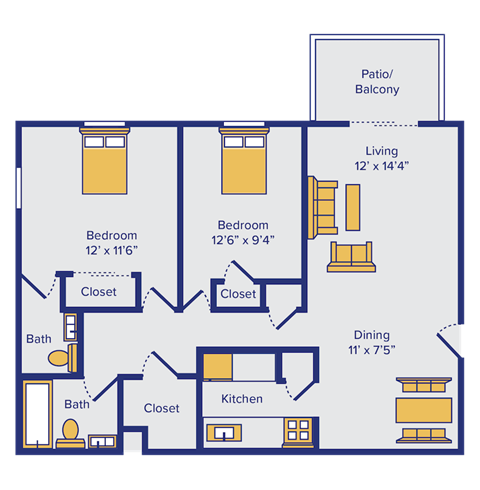 two bedroom townhome floor plan at highlands of west chester