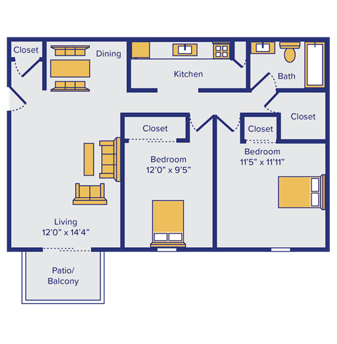 two bedroom floor plan at highlands of west chester