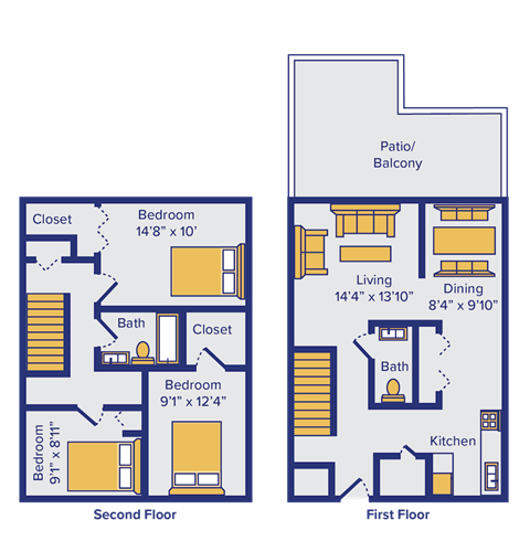 three bedroom floor plan at highlands of west chester