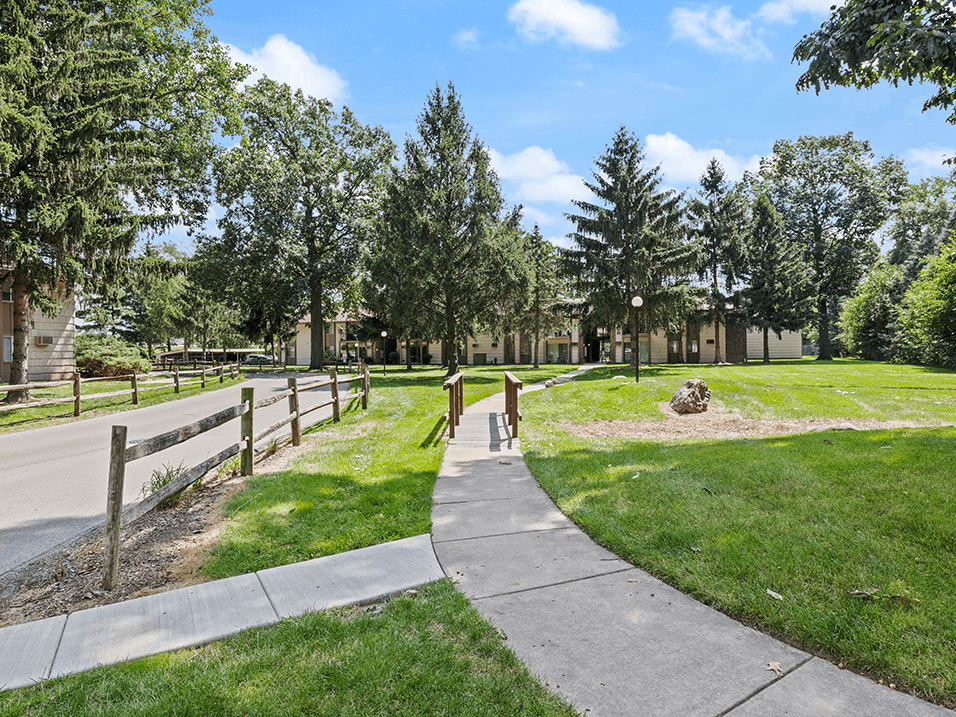 sidewalk in a landscaped community