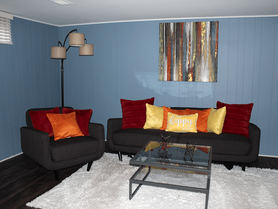 apartment living room with two couches and a coffee table