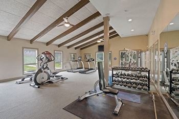 a gym with a lot of weights and exercise equipment