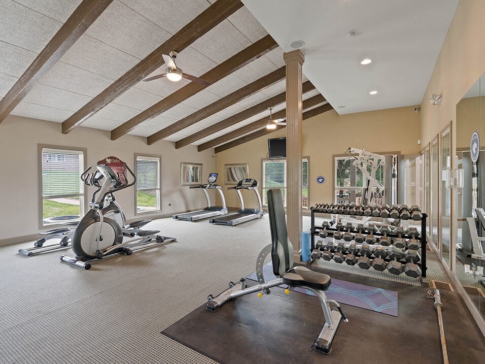 a gym with a lot of exercise equipment in it