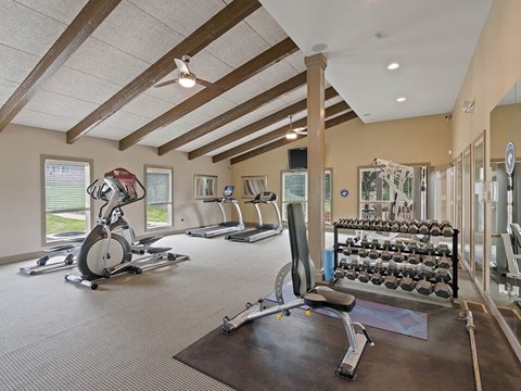 a gym with a lot of exercise equipment in it