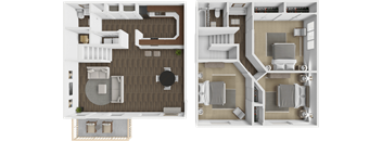 a 3d floor plan of a 3 bedroom apartments with 1.5 baths in Jackson, TN