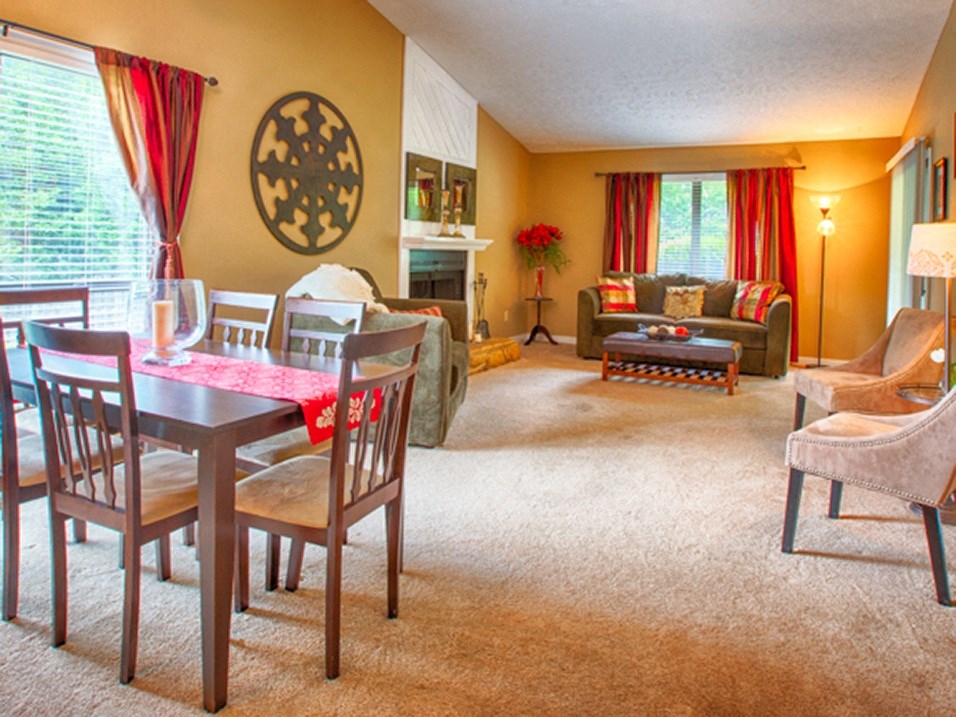 spacious connected dining and living room