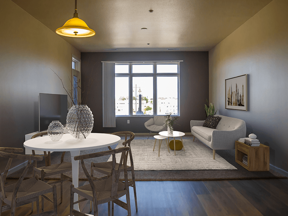 apartment living room with a big window