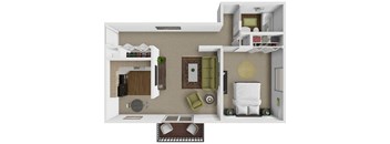 Floor plan of a 1 bedroom 1 bath apartment at tiffany woods.