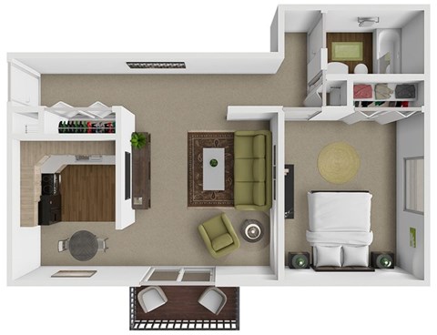 Floor plan of a 1 bedroom 1 bath apartment at tiffany woods.