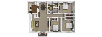 a 3 bedroom apartment floor plan at tiffany woods.