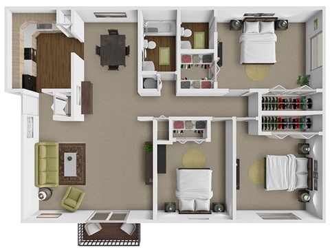a 3 bedroom apartment floor plan at tiffany woods.
