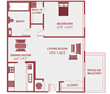 1 bed 1 bath floor plan of rentable apartment