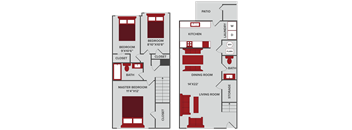 3 bedroom apartment floor plan in Wichita, KS