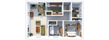 2 bed 1 bath floor plan at village green apartments