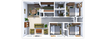 3 bed 2 bath floor plan at village green apartments