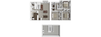 a 3d rendering of a floor plan and a model of a house