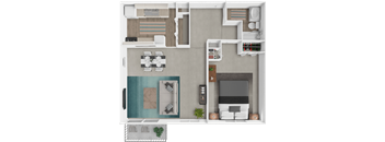 a floor plan of a house with a bedroom and a living room