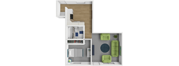 1 bed 1 bath floor plan at Village Square Apartments