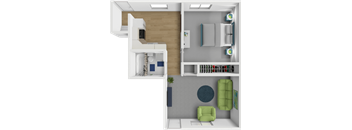 1 bed 1 bath floor plan at Village Square Apartments
