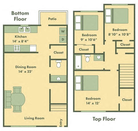 three bedroom townhome floor plan