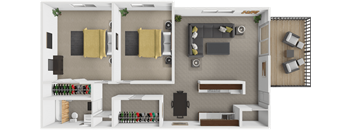 2 bed 2 bath floor plan at West Broadway Apartments