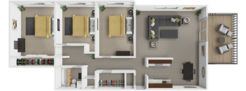 3 bed 1 bath floor plan at West Broadway Apartments
