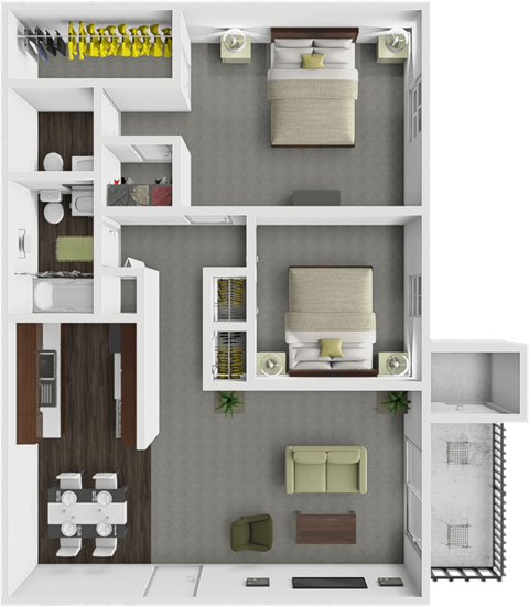two bedroom floor plan at Walnut Creek Apartments