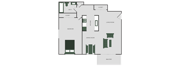 1 Bedroom, 1 Bathroom Floor Plan at Windsor Gates