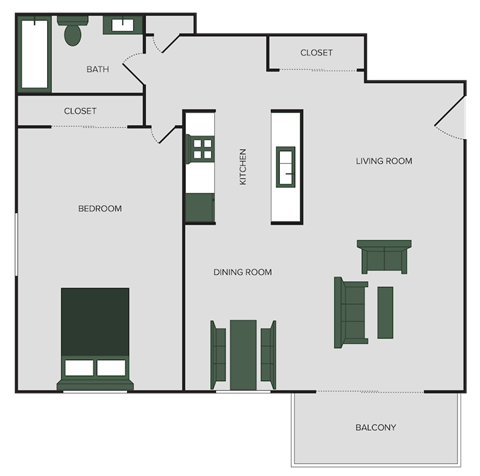 1 Bedroom, 1 Bathroom Floor Plan at Windsor Gates
