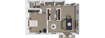 a 3D floor plan of 1 bedroom apartment floor plan in Brooklyn Park, MN