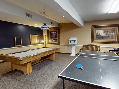 A room with a pool table and a ping pong table.