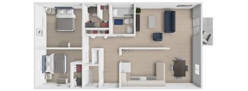 a rendering of a 1 bedroom floor plan with a bathroom and a living room