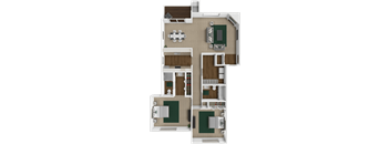 2 bed 1.5 bath Hickory Hill floor plan