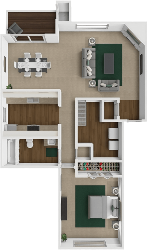 1 bed 1 bath Oak Ridge floor plan