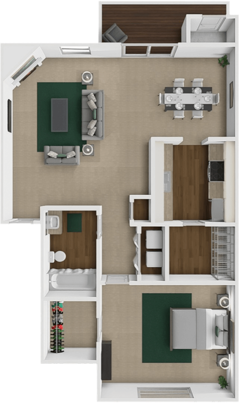 1 bed 1 bath Pine Bluff floor plan