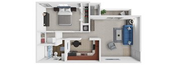a floor plan of a bedroom with a bathroom and a living room