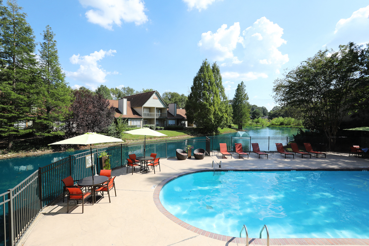 Lake by the Pool at Woods of Post House Apartments in Jackson, TN