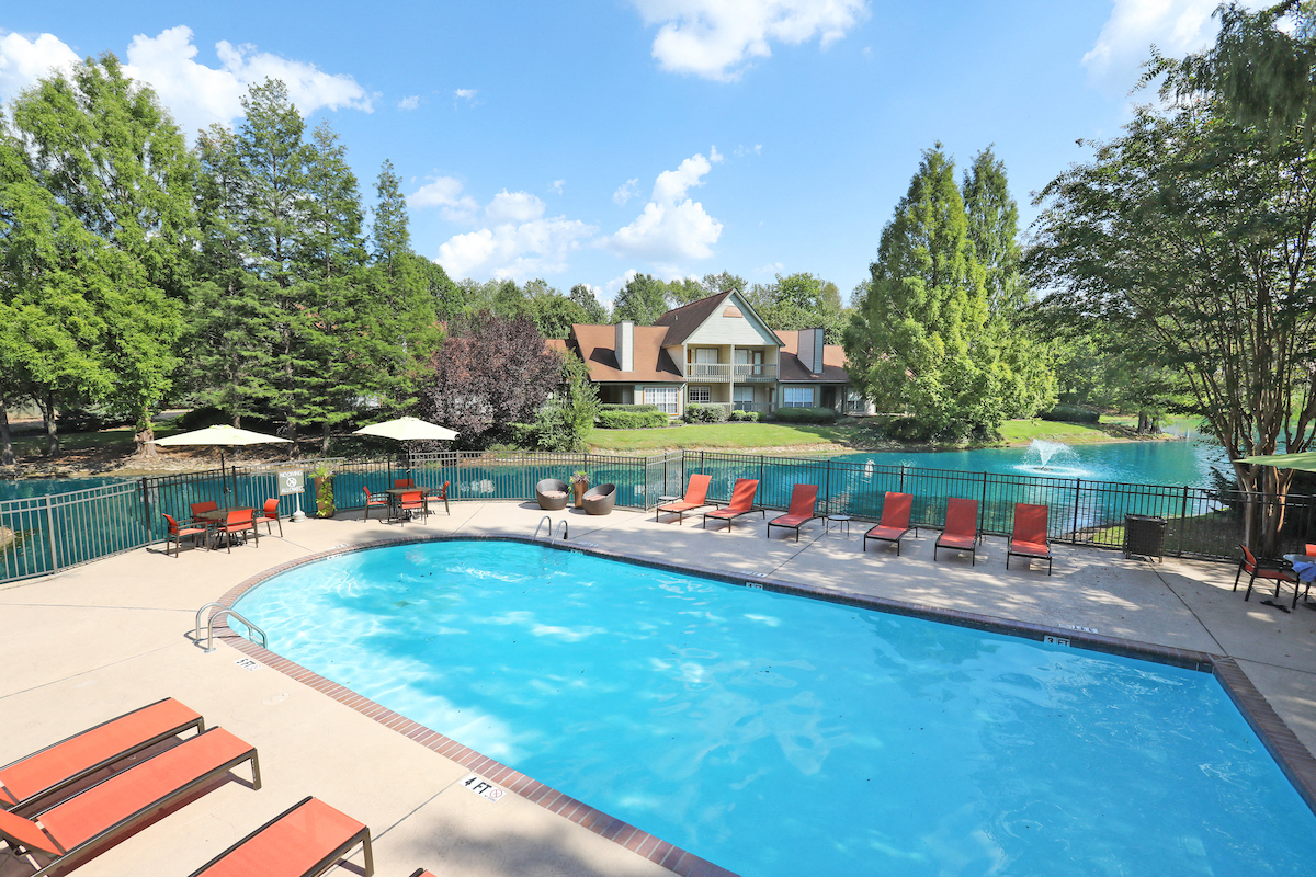 Lake by the Pool at Woods of Post House Apartments in Jackson, TN