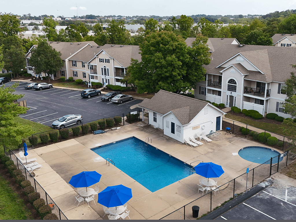 aerial view of apartment swimming pool