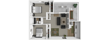 2 bed floor plan at woodman park apartments