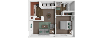 a 3d rendering of a floor plan with a living room and a dining room