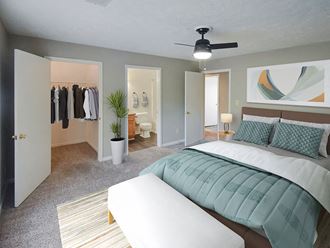 a bedroom with a closet in closet
