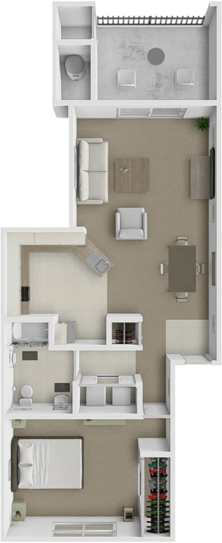 1 bed 1 bath Beech floor plan at Woodland Ridge
