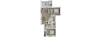 two bedroom one bath Spruce floor plan at Woodland Ridge